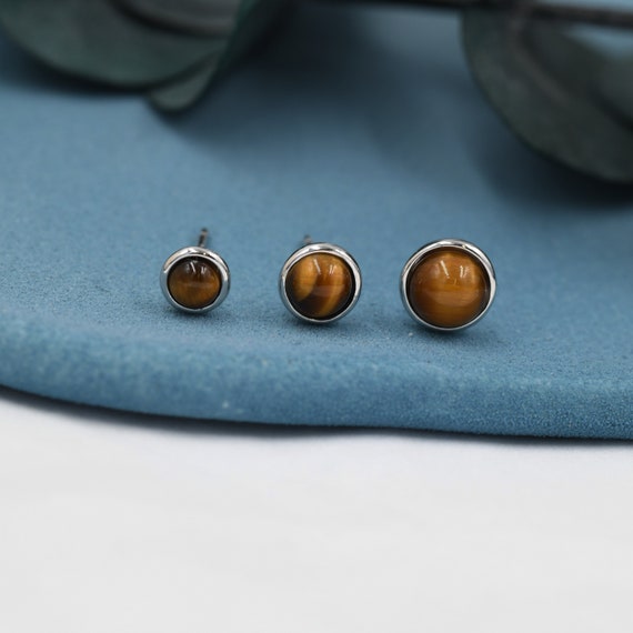 Tigers Eye Sterling Silver Stud Earrings - 2 Sizes Available Tigers Eye Sterling Silver Stud Earrings - 2 Sizes Available