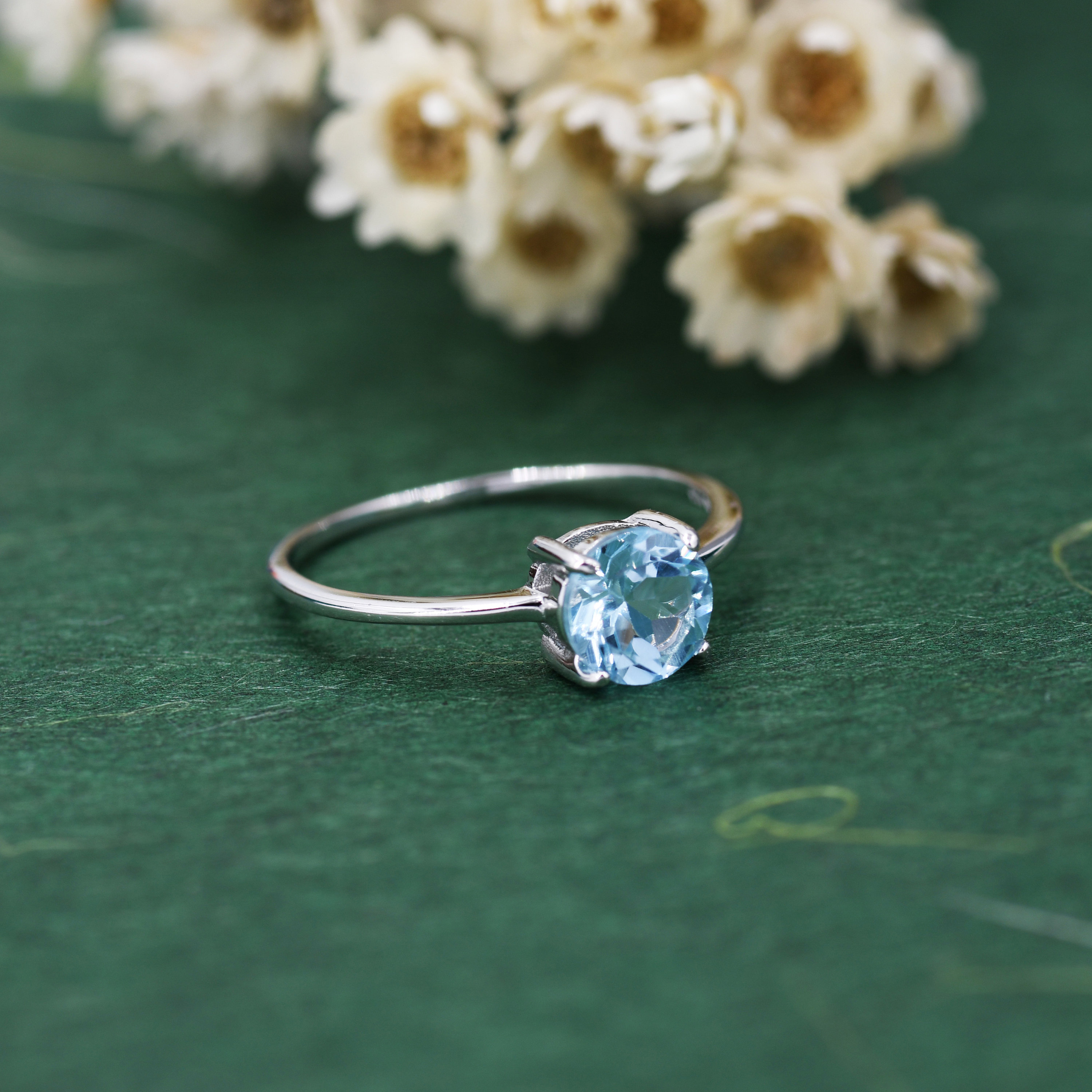 Anello Antico Stile Argento 925 Con Topazio Blu Simulato 6 Carati - #524