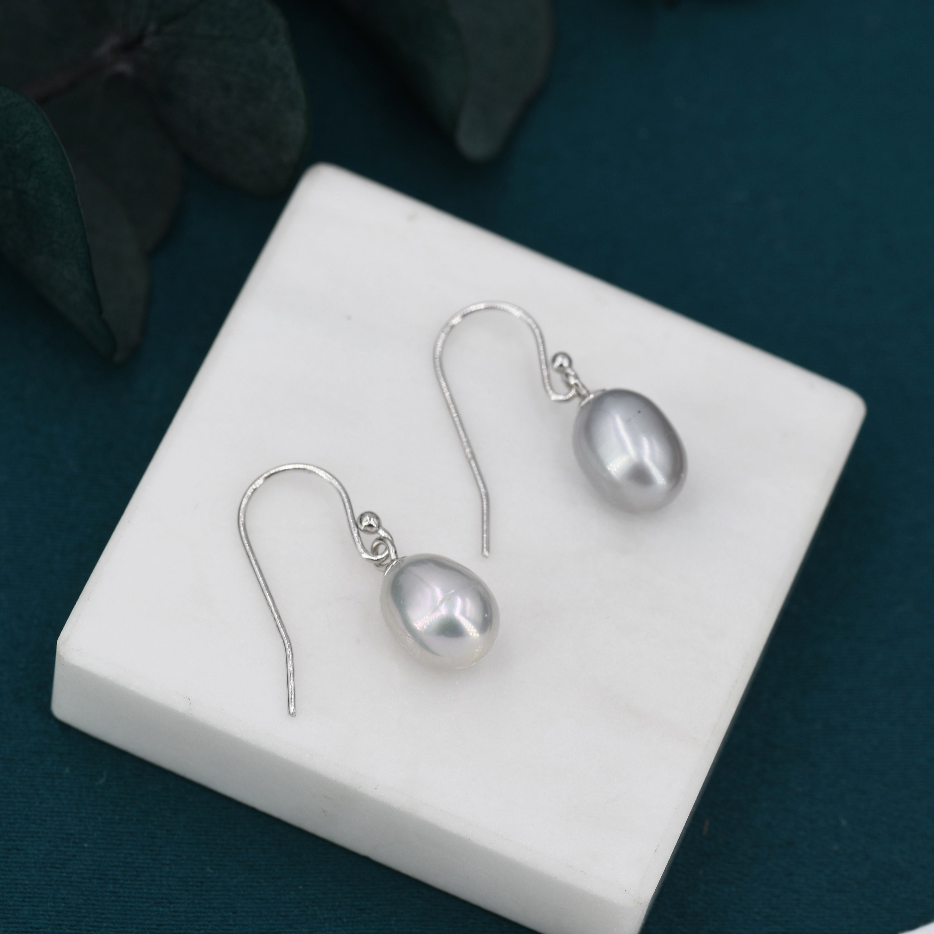 Sterling Silver Grey Pearl Earrings, Natural Freshwater