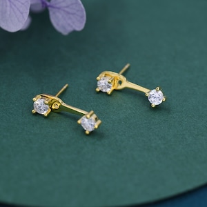 Double CZ Ear Jacket in Sterling Silver, Silver or Gold, Front and Back Earrings, Two Part Earrings zdjęcie 7