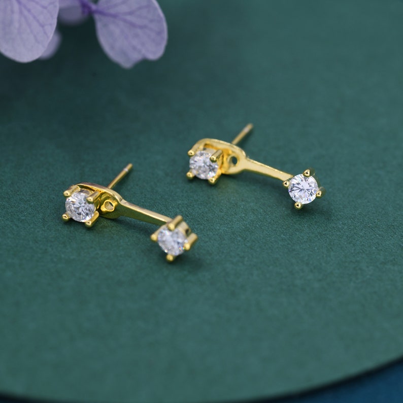 Double CZ Ear Jacket in Sterling Silver, Silver or Gold, Front and Back Earrings, Two Part Earrings image 7