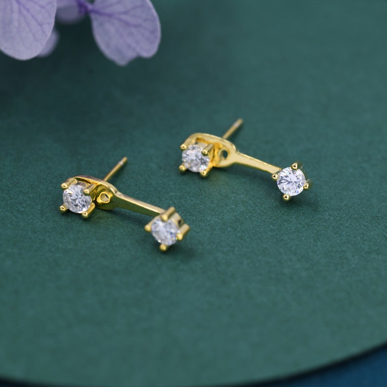 Double CZ Ear Jacket in Sterling Silver, Silver or Gold, Front and Back Earrings, Two Part Earrings zdjęcie 7