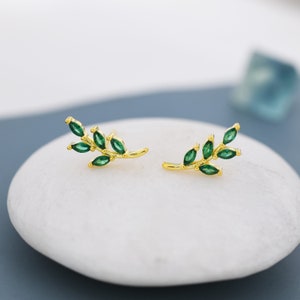 Emerald Green Leaf Stud Oorbellen in Sterling Zilver, Zilver of Goud, Olive Branch Oorbellen, Olive Leaf Oorbellen, Natuur geïnspireerd afbeelding 4