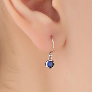 Tiny Sapphire Blue CZ Drop Earrings in Sterling Silver, Cubic Zirconia  Hook Earrings, Silver, Gold or Rose Gold, Minimal Earrings