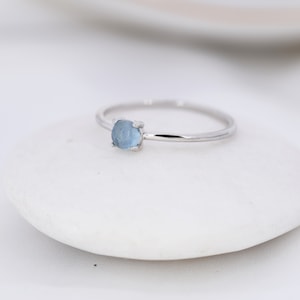 Genuine Aquamarine Stone Ring in Sterling Silver, US 5 - 8, Natural Aquamarine Ring, March Birthstone Ring