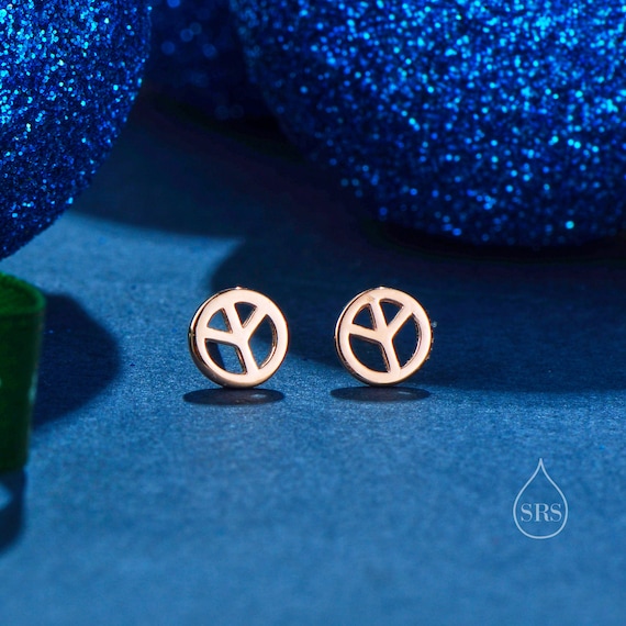 Boucles D'oreilles Symbole Paix - Argent Sterling .925 Plaqué Or - Hypoallergénique - Cadeau Délicat
