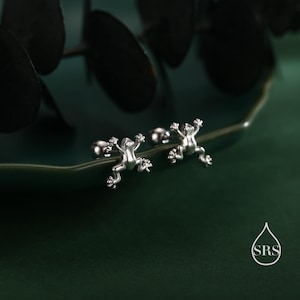 Tiny Frog 18G Screw Back Earrings in Sterling Silver, Animal Earrings