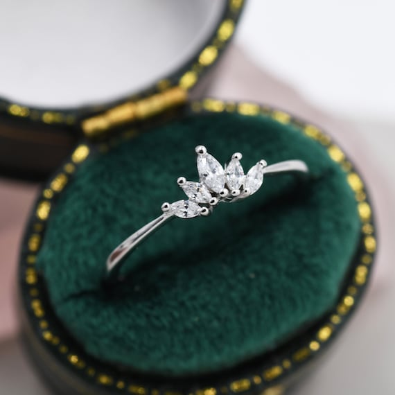 Sterling Silver Marquise Crown Ring Cluster Ring Lotus Ring