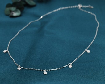 Tiny Disks Choker Necklace in Sterling Silver, Coin Choker Necklace, Silver or Gold, Dainty and Delicate