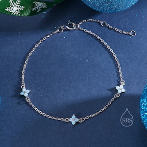 Tiny CZ Hydrangea Flower Bracelet in Sterling Silver, Silver or Gold , Available in 4 Colours, Silver or Gold, CZ Flower Bracelet image 1