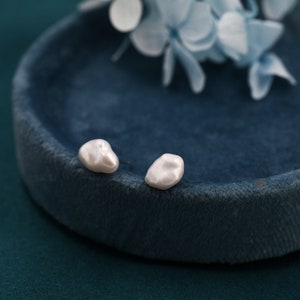 Sterling Silver Genuine Baroque Pearl Stud Earrings,  8mm, Natural Pearl Earrings, Irregular Shape Keshi Pearl Earrings