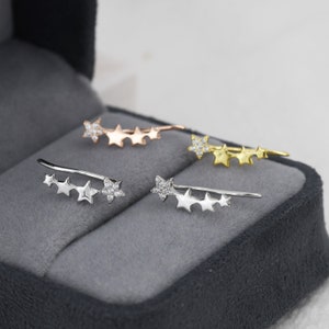 CZ Star Crawler Earrings in Sterling Silver, Silver or Gold, Four Star Earrings, Ear Climbers, Celestial Earrings image 4