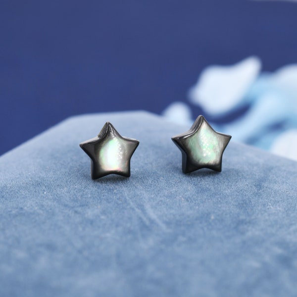 Black Mother of Pearl Star Stud Earrings in Sterling Silver, 5mm or 6mm,  Silver Star Earrings, Star Earrings, Natural Pearl Earrings