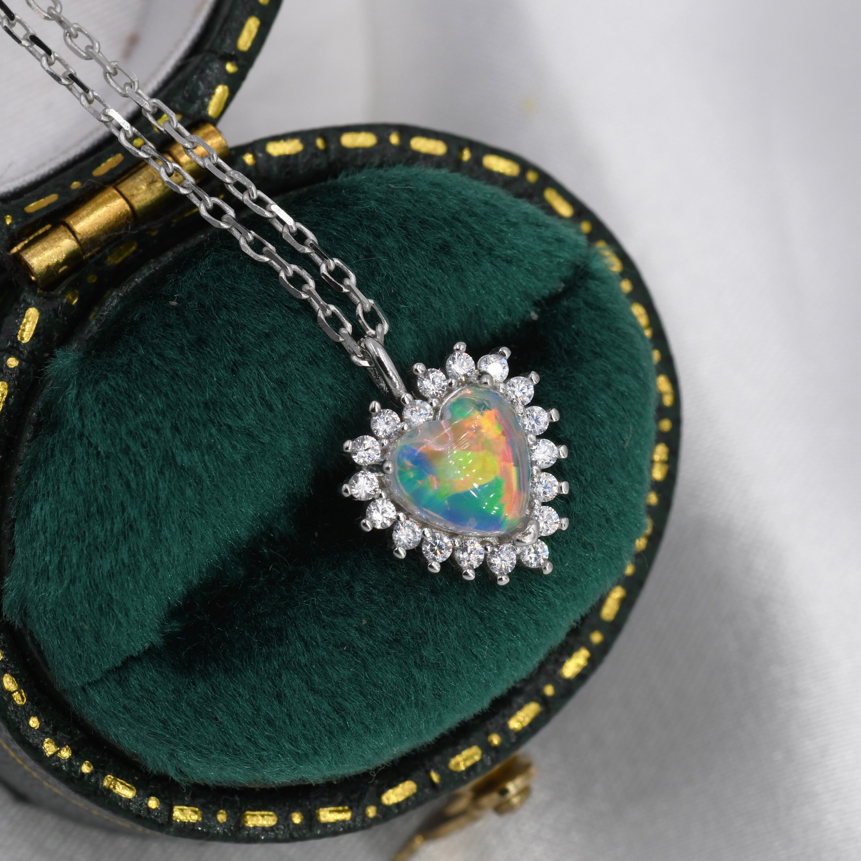 Opal Heart Pendant Necklace in Sterling Silver Silver or Etsy UK