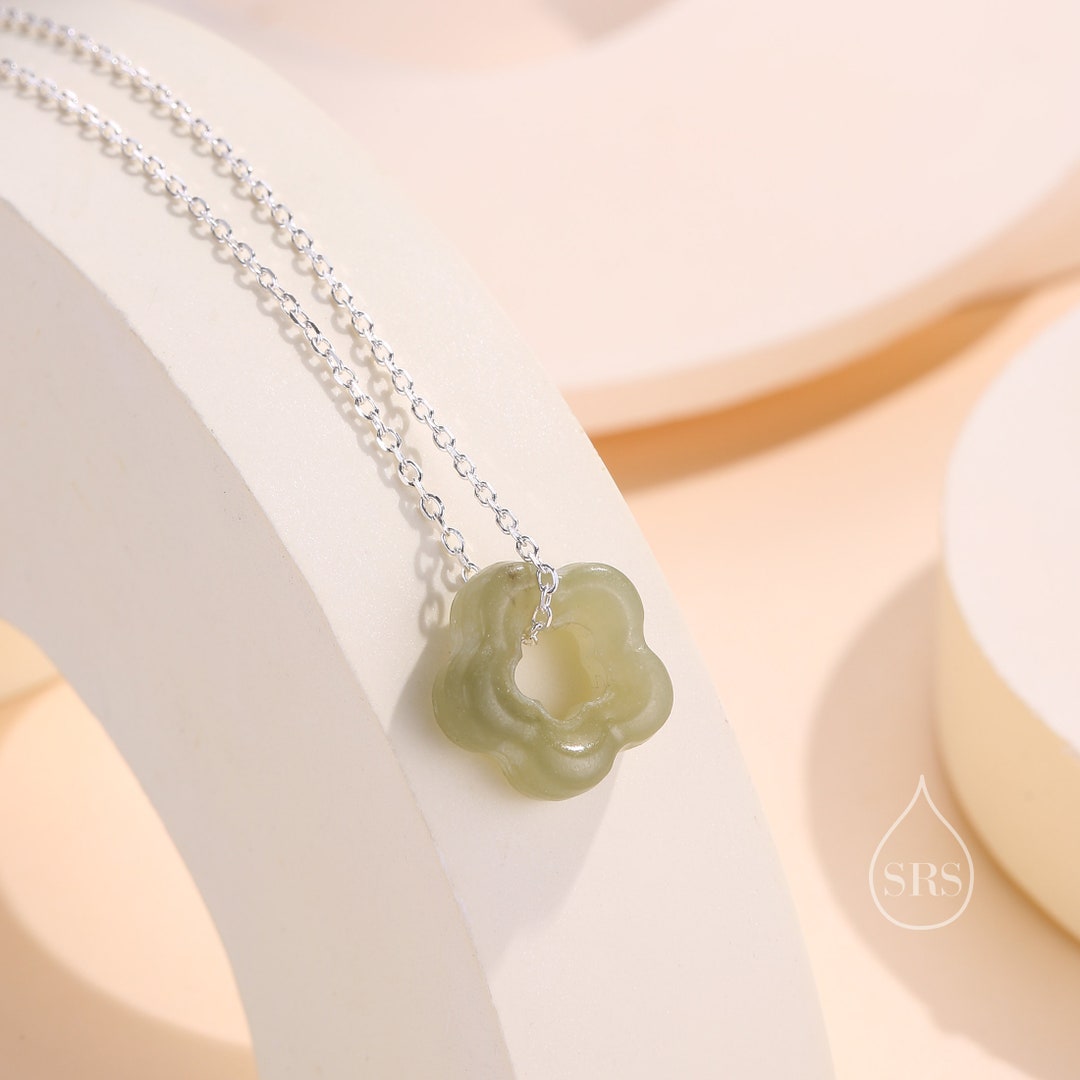 Jade Flower Pendant Necklace in Sterling Silver Jade Etsy