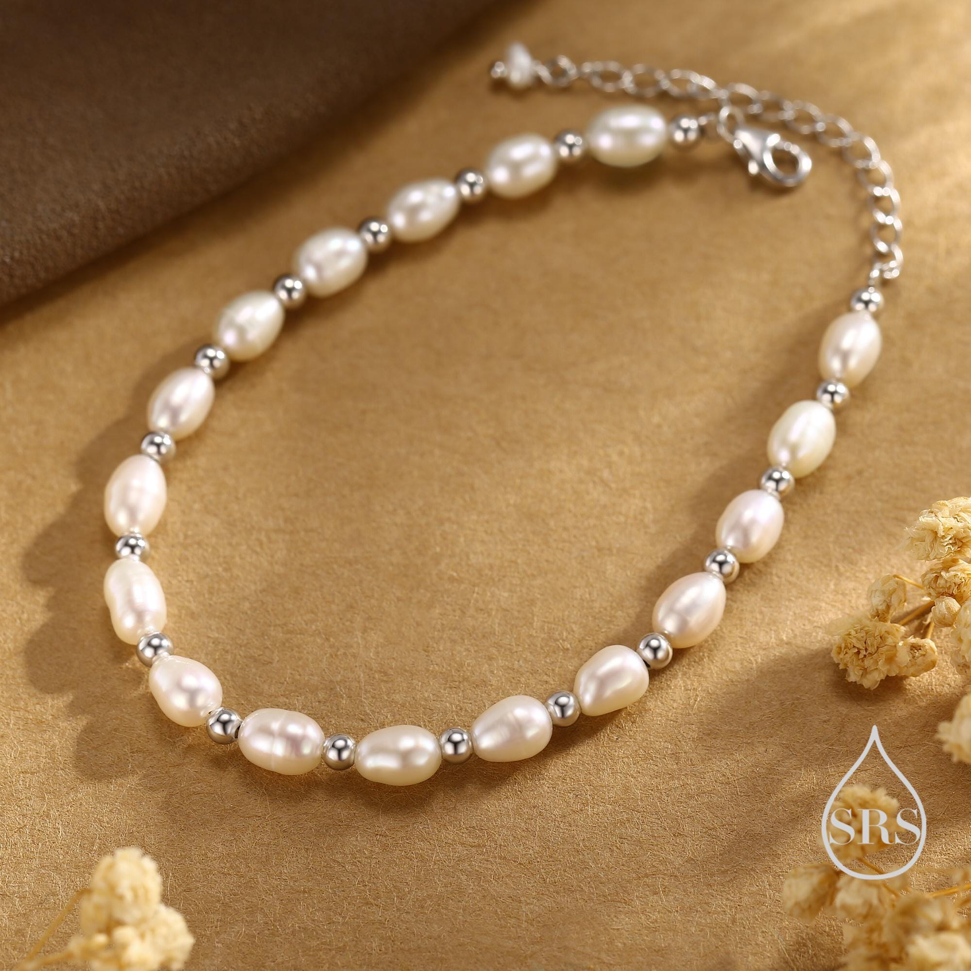 Sterling Silver Freshwater Pearl Beaded Bracelet, Silver or Gold