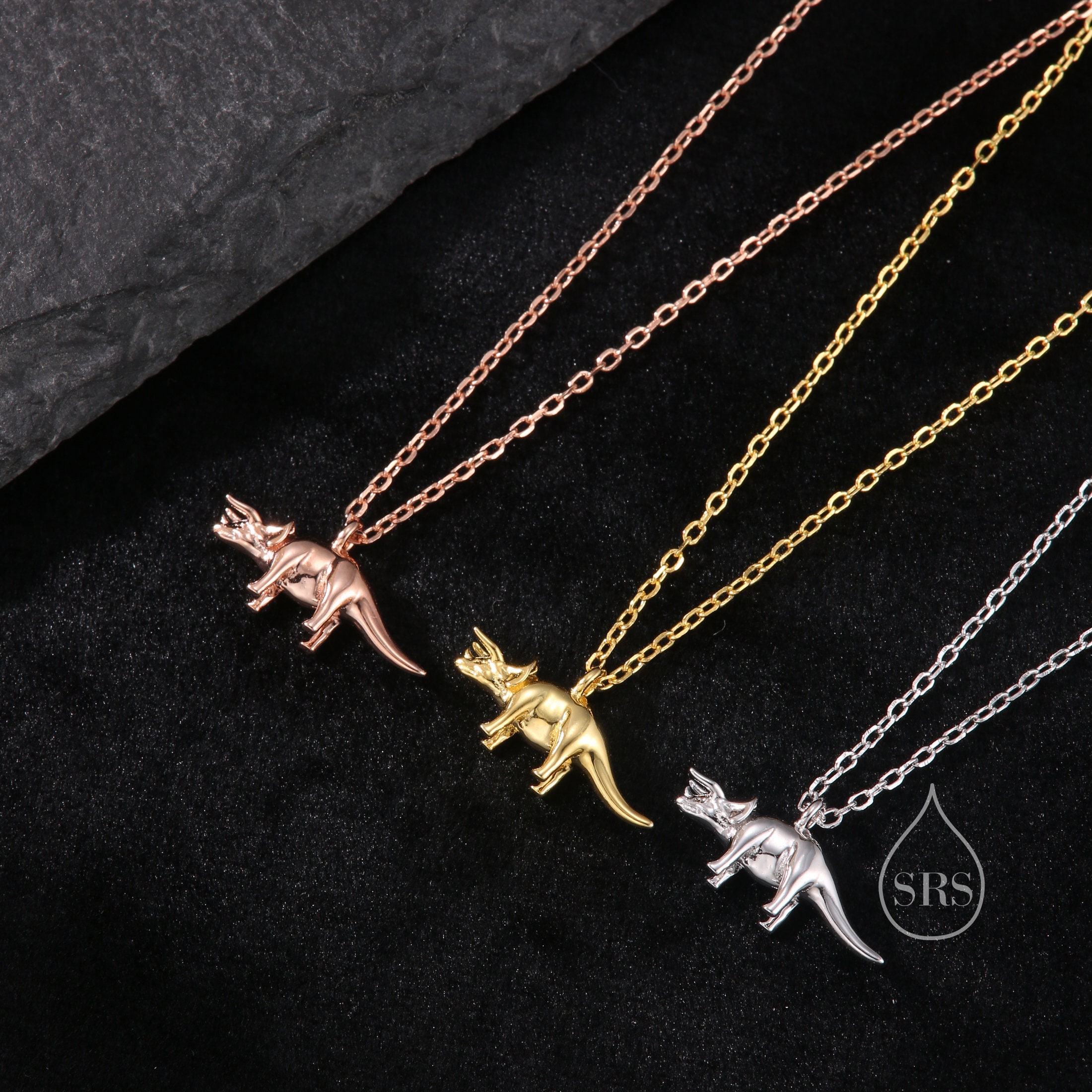 Kleiner T-Rex Dinosaurier Anhänger In Sterling Silber, Silber Oder Gold Oder Rosegold, Dinosaurier Halskette - Österreich - Foto 7
