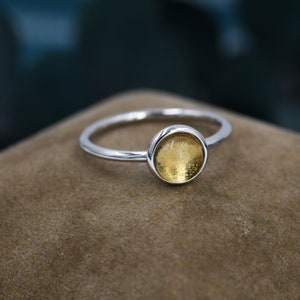 Genuine Yellow Citrine Ring in Sterling Silver, US 5 - 8, Natural Yellow Citrine Ring, 6mm Yellow Citrine Ring