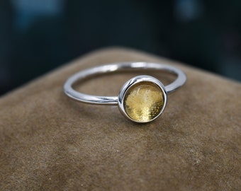 Genuine Yellow Citrine Ring in Sterling Silver, US 5 - 8, Natural Yellow Citrine Ring, 6mm Yellow Citrine Ring