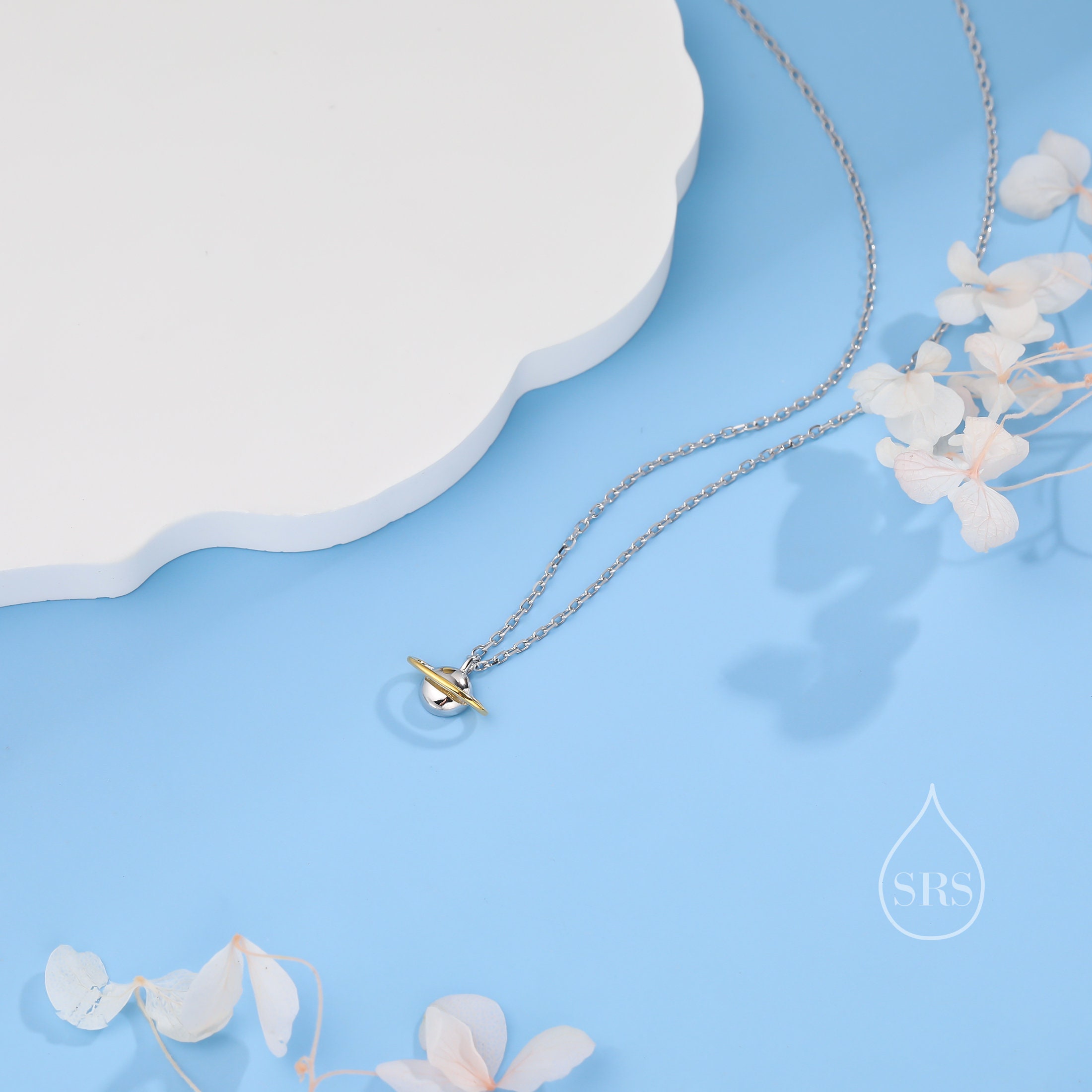 Tiny Little Planet Pendant Necklace in Sterling Silver