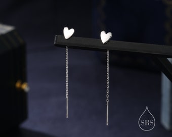 Tiny Heart Threader Earrings in Sterling Silver, Silver or Gold or Rose Gold, Heart Ear Threaders, Heart Threaders, Chain Earrings