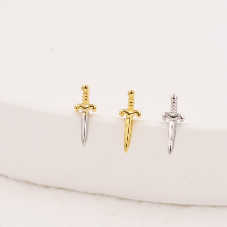 Tiny Little Dagger Sword Stud Earrings in Sterling Silver Stacking Earrings Ear Stacks image 7