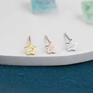 Very Tiny Sterling Silver Tiny Little Open Star Cutout Stud Earrings, Silver, Gold or Rose Gold, Cute and Fun Jewellery zdjęcie 2