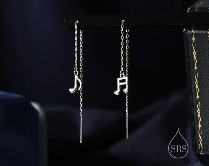 Mismatched Pair of Music Symbol Threader Earrings in Sterling Silver, Silver, Gold or Rose Gold, Tiny Music Note Ear Threaders