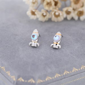 Rocket Stud Earrings in Sterling Silver, Space Rocket Earrings, Spaceship Earrings image 8