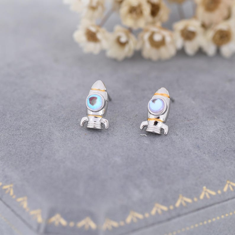 Rocket Stud Earrings in Sterling Silver, Space Rocket Earrings, Spaceship Earrings image 8