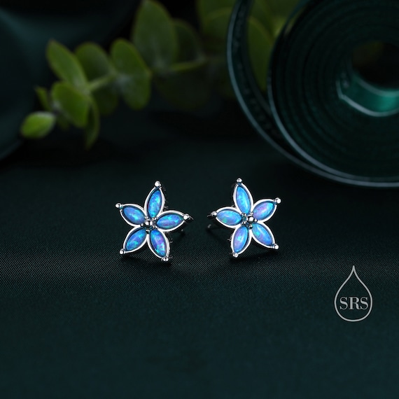 Orecchini pendenti a forma di fiore, in argento sterling rodiato, con