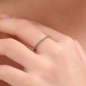 Extra Skinny Emerald Green CZ Pave Ring in Sterling Silver, Silver or Gold Finish, Eternity Ring, US 5 - 8