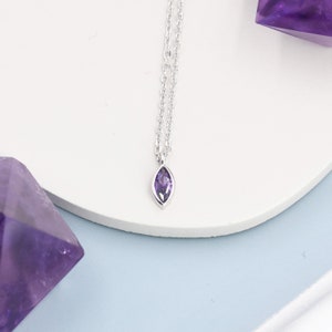 Extra Tiny Amethyst Purple Marquise CZ Necklace in Sterling Silver, Silver or Gold, Single Marquise Necklace image 6