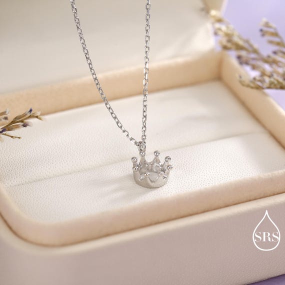 Tiny Crown Pendant Necklace in Sterling Silver, Silver or Gold