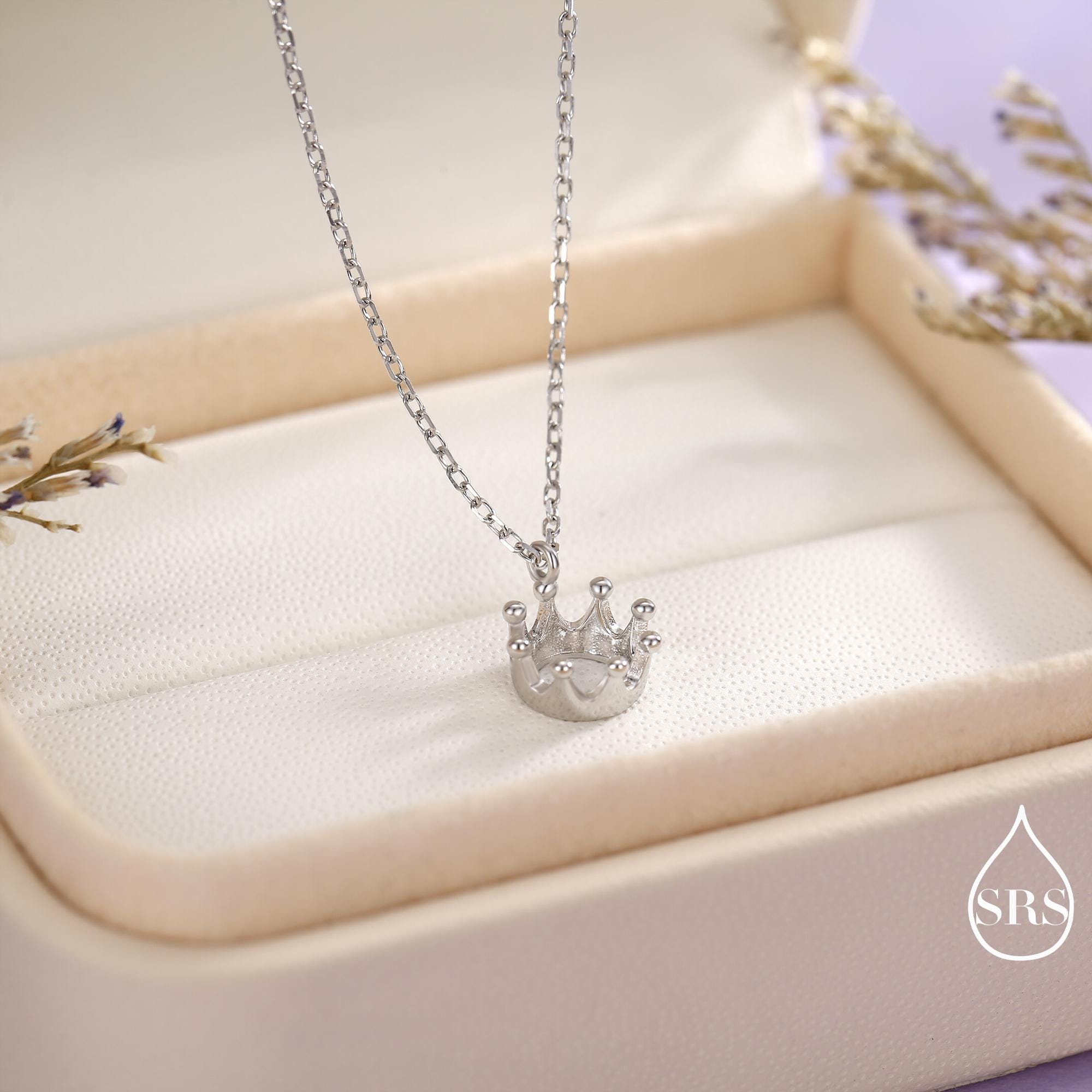 ネックレス ORDER  TINY-C-CHAIN/CROWN  PENDANT Tiny Crown Pendant Necklace in Sterling Silver, Silver or Gold