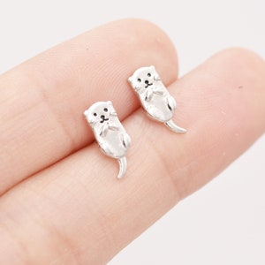 Otter Stud Earrings in Sterling Silver Smiling Otter Cute Animal Earrings Fun, Whimsical image 4