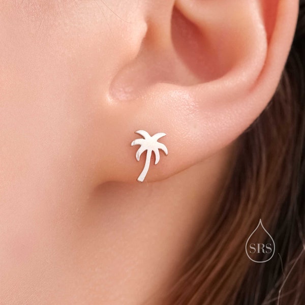 Sterling Silver Tiny Palm Tree Stud Earrings Earrings, Silver or Gold or Rose Gold, Palm Tree Earrings in Sterling Silver, Coconut Tree