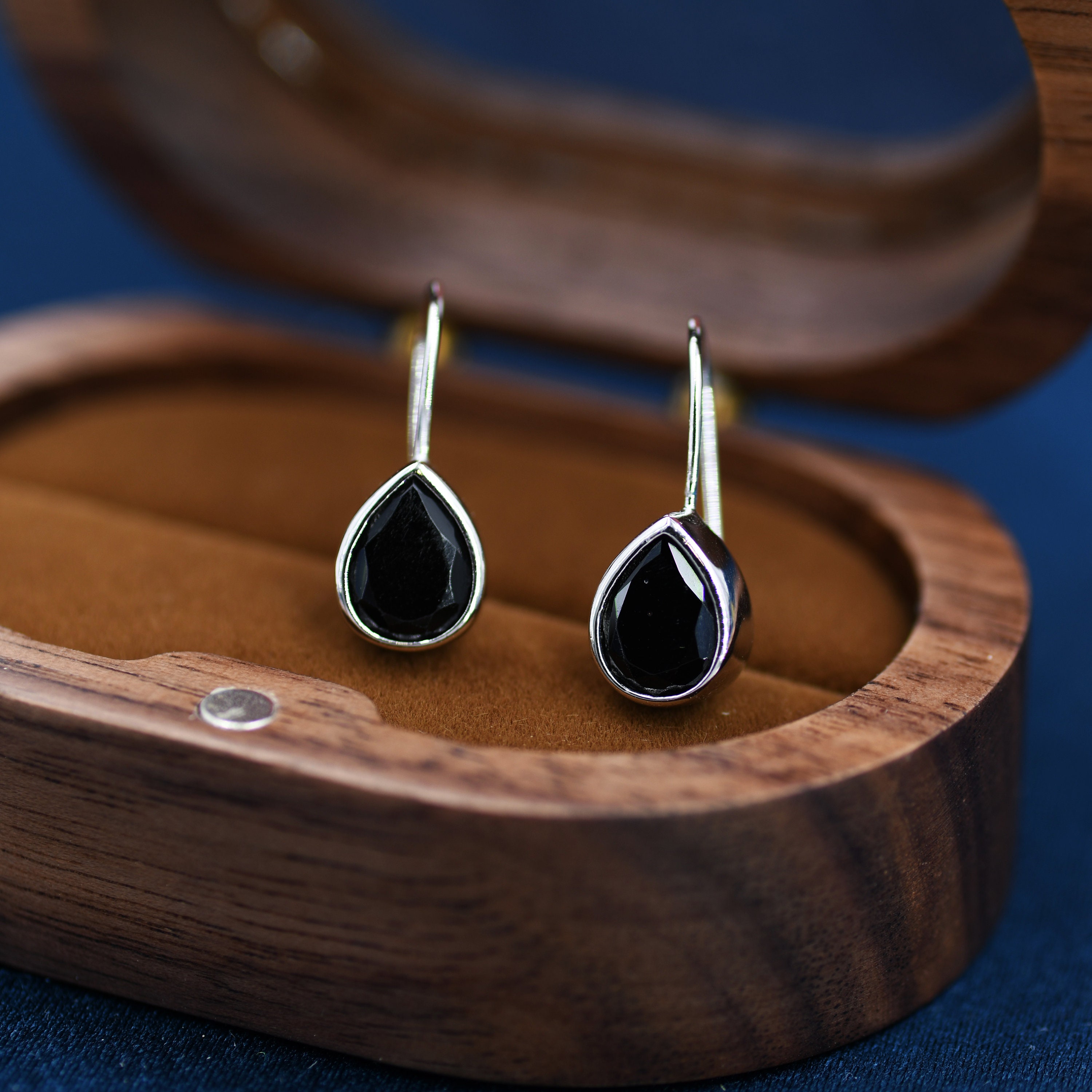 Sterling Silver Onyx Black CZ Droplet Drop Earrings in Etsy UK