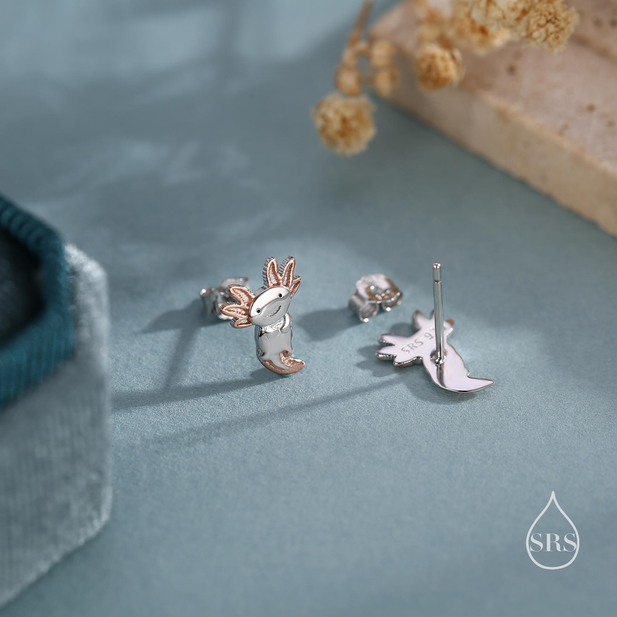 Axolotl/lieveheersbeestje/zeekoer/paarden/eenden/geiten/vos/kikker/uilen oorbellen 925 sterling zilver, dieroorbellen, sieraden voor dames, 1.2 cm, Sterling zilver