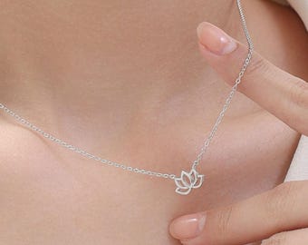 Lotus Flower Pendant Necklace in Sterling Silver, Silver or Gold, Lotus Necklace, Sterling Silver Lotus Flower Pendant, Water Lily Necklace