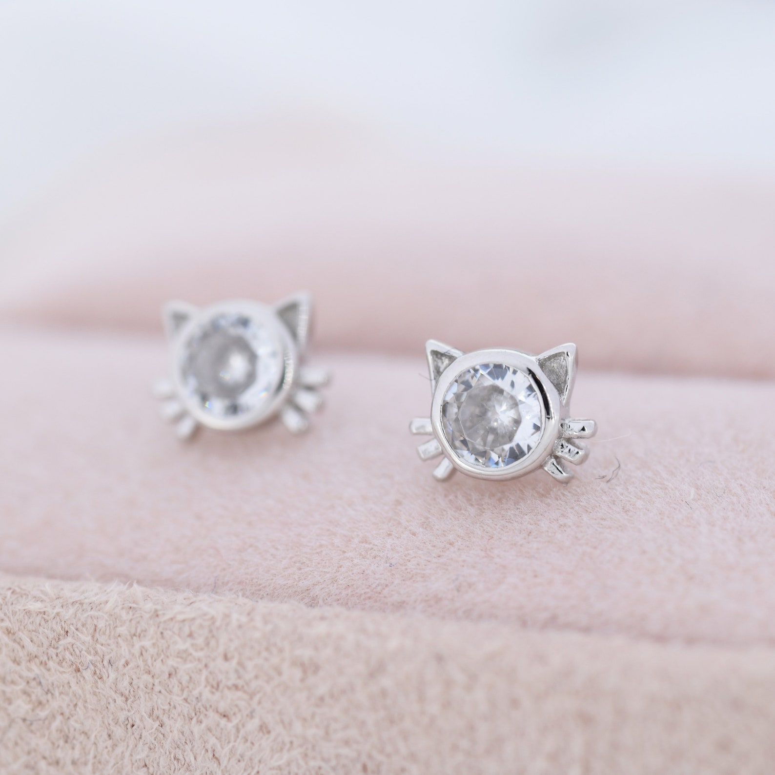 CZ Cat Stud Earrings in Sterling Silver Silver or Gold Cat Etsy