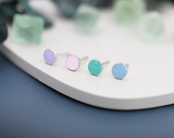 Circle Stud Earrings in Sterling Silver with Hand Painted Enamel, Pastel Stud, Teal, Turquoise, Blue, Pink, Purple, Tiny Stud