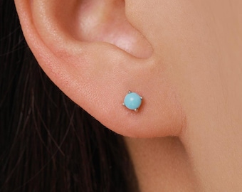 Sterling Silver 4mm Turquoise Cabochon Stud Earrings