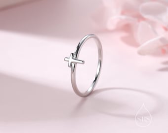 Extra Tiny Cross Ring in Sterling Silver, Silver Cross Ring in US 5 - 8， Extra Small Cross Ring