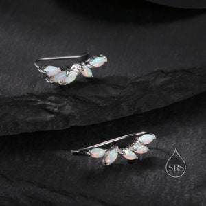 Boucles d'oreilles sur chenilles marquise en opale blanche en argent sterling, grimpeurs d'oreilles en grappe marquise, argent ou or, boucles d'oreilles opale de laboratoire image 3