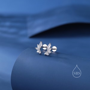 Kolczyki Mini Marquise CZ 16G z płaskim tyłem i wewnętrznym gwintem w srebrze próby 925