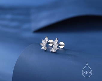 Mini Marquise CZ 16G Internally Threaded Flat Back Earrings in Sterling Silver