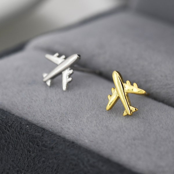 Puces d'oreilles petit avion en argent sterling, argent ou or, boucles d'oreilles avion, boucles d'oreilles superposables