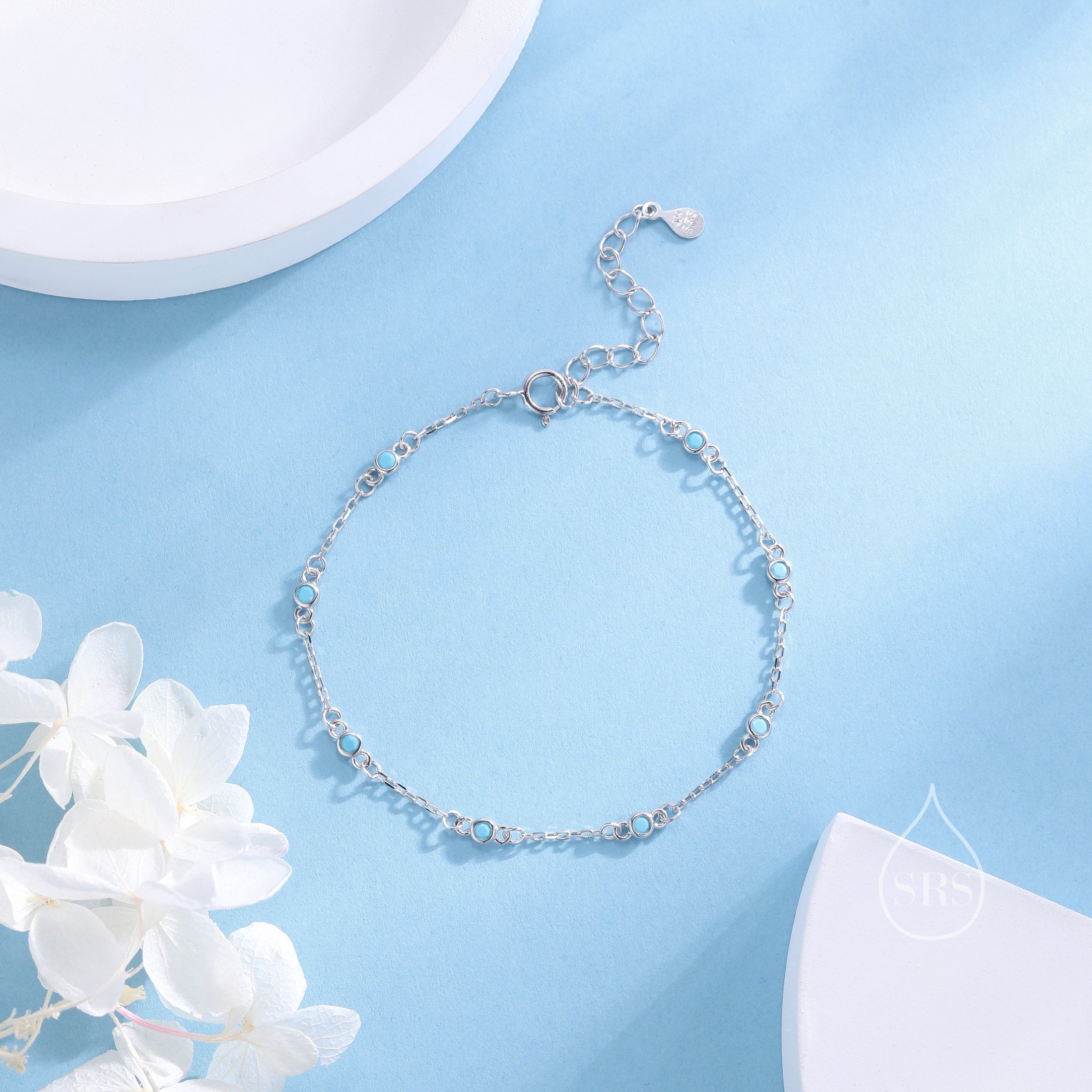 Sterling Silver Extra Delicate Turquoise Blue CZ Bezel