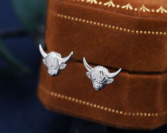 Highland Cow Stud Earrings in Sterling Silver, Cow Stud, Bull Earrings, Petite Earrings, Small Cow Stud, Scotland, Scottish